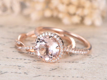 8mm-round-cut-morganite-engagement-ring-set-2pcs-14k-rose-gold-diamond-halo-design-full-eternity-infinity-matching-band
