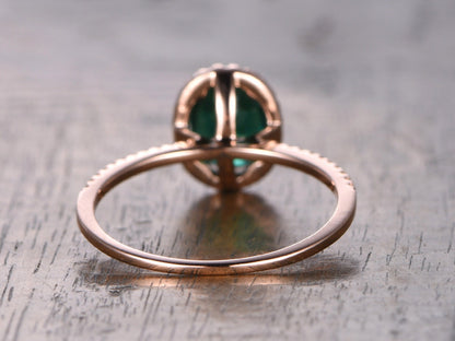 Bague de fiançailles en or rose 14 carats, émeraude ovale 6x8 mm, pierre de naissance de mai, alliance sertie de griffes.