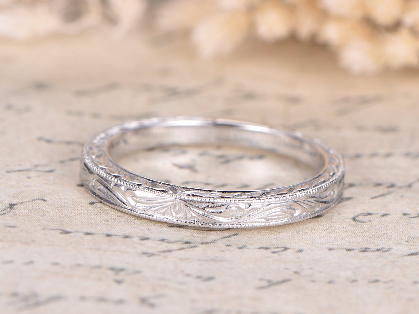 wedding-band-14k-white-gold-art-nouveau-leaf-engraving