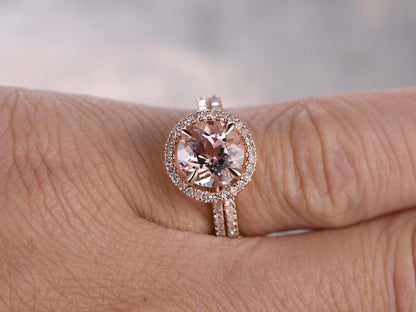 7mm-round-cut-morganite-engagement-ring-set-2pcs-14k-rose-gold-diamond-halo-half-eternity-curved-band