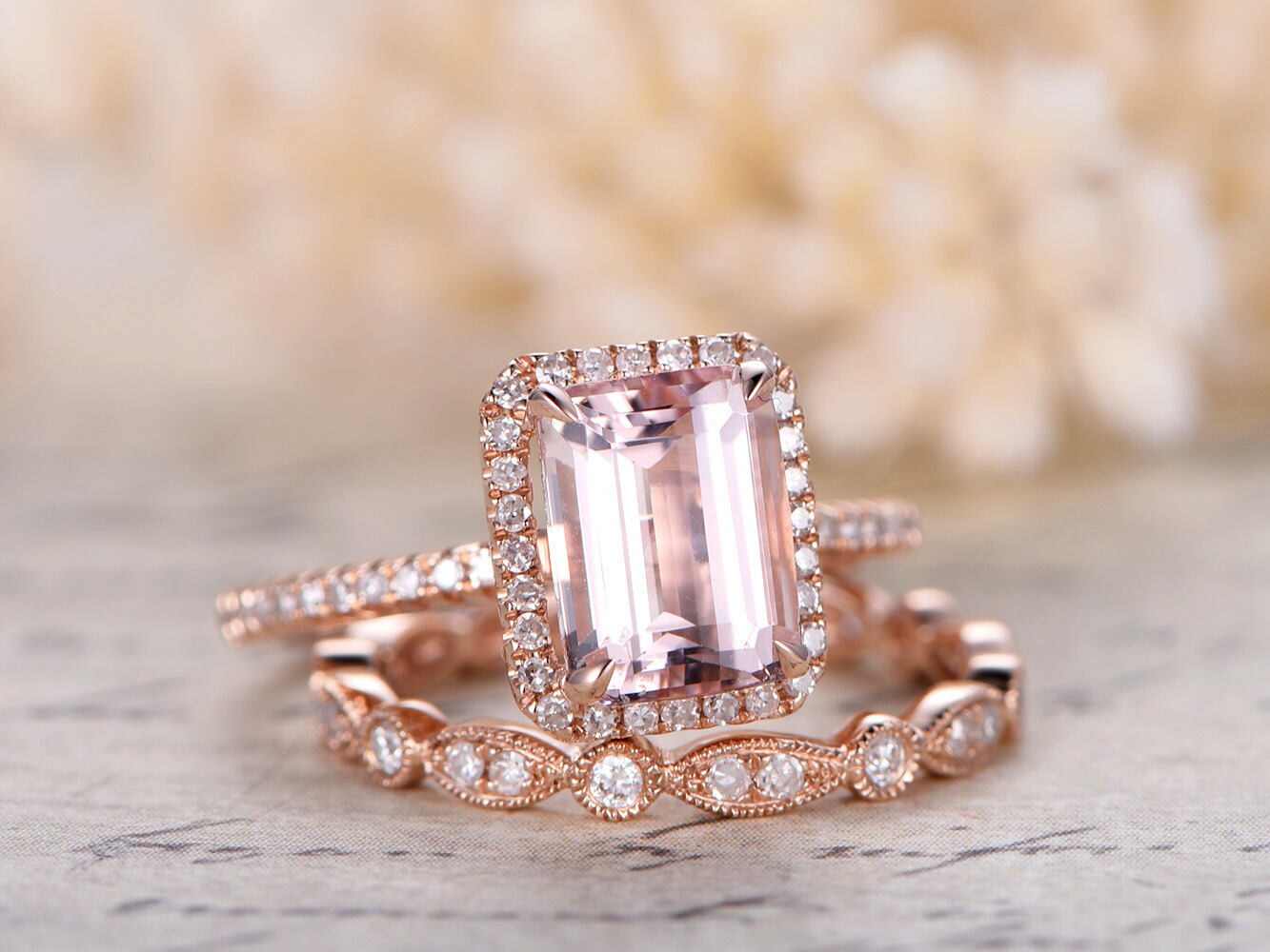 6x8mm-emerald-cut-morganite-engagement-ring-set-morganite-ring-set-and-art-deco-band-full-eternity-14k-rose-gold-bridal-rings