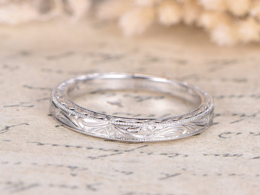 wedding-band-14k-white-gold-art-nouveau-leaf-engraving