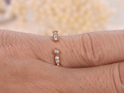 Alliance demi-éternité en diamants, bague de fiançailles, alliance perlée, style Art déco, en or rose 14 carats, ouverture 5 mm