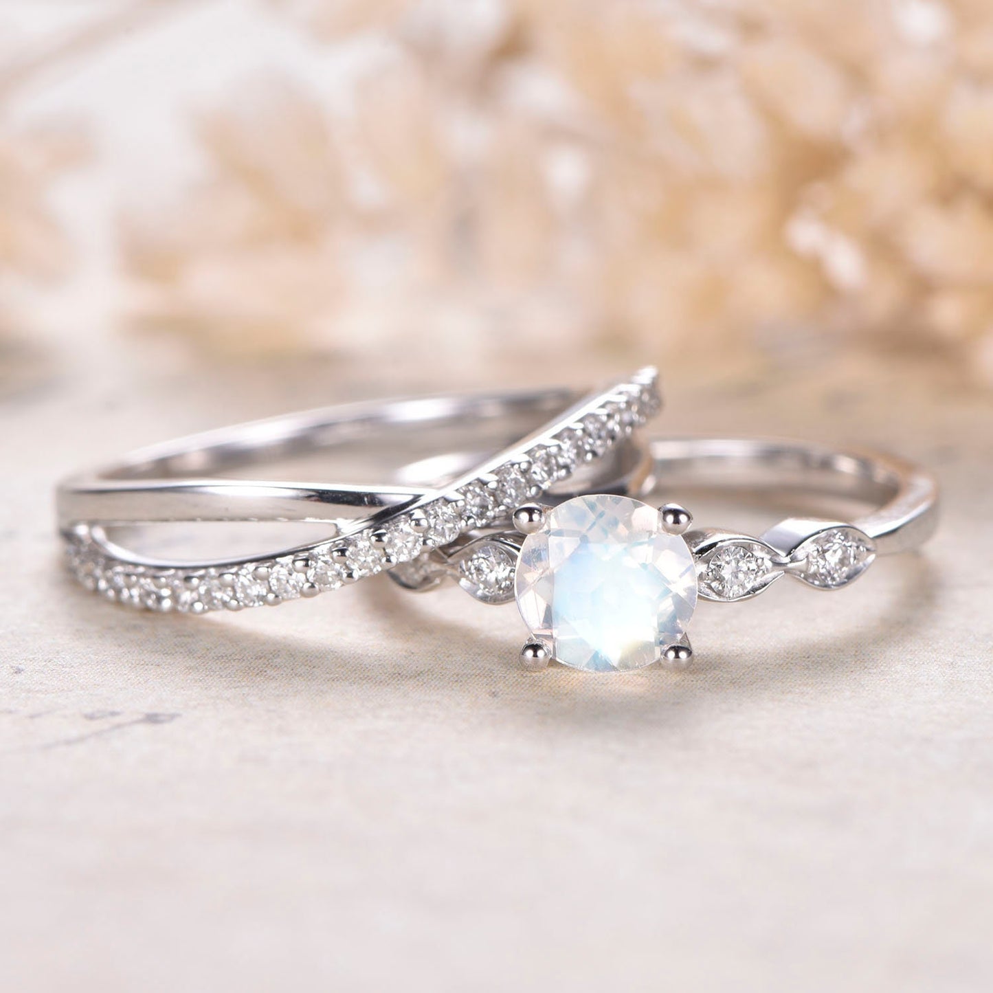 6mm-round-cut-moonstone-engagement-ring-set-2pcs-14k-white-gold-art-deco-solitaire-infinity-diamond-band