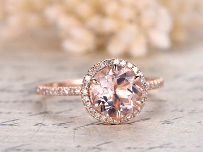 8mm-round-cut-morganite-engagement-ring-14k-rose-gold-pave-band-halo-diamond-6-prongs-set