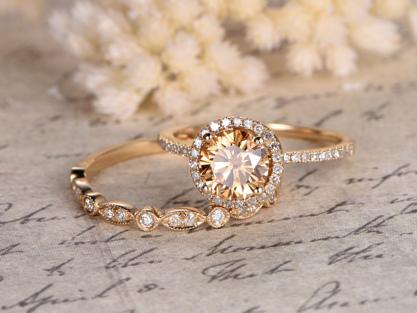 6.5mm-round-cut-yellow-moissanite-engagement-ring-set-2pcs-14k-yellow-gold-diamond-halo-art-deco-diamond-matching-band
