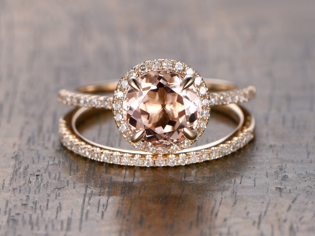 7mm-round-cut-morganite-engagement-ring-set-2pcs-14k-yellow-gold-diamond-halo-half-eternity-thin-matching-band