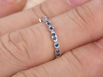 sapphire-wedding-band-art-deco-half-eternity-band-milgrain-band-14k-white-gold