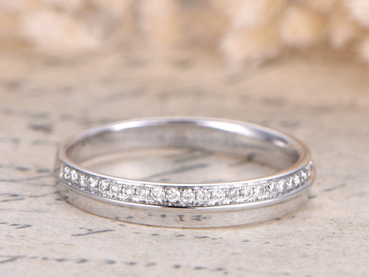 Alliance demi-éternité en or blanc 14 carats, bague de fiançailles empilable, bague sertie de micro-pavés de diamants, alliance éternité, style déco, bague femme