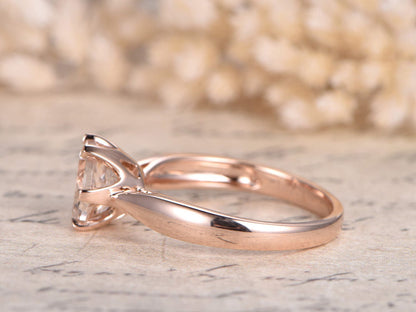 Bague en morganite ronde, or rose, bague de fiançailles en morganite, bague solitaire en morganite, alliance en morganite, or rose massif 14 carats, 6 griffes