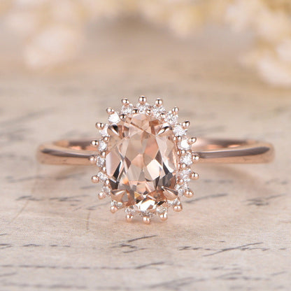 Bague de fiançailles Avery en morganite naturelle - Bague en or rose massif 14 carats - Bague de promesse en morganite flocon de neige - Pierre précieuse rose - Cadeau d'anniversaire pour elle