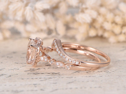 8mm-heart-cut-morganite-engagement-ring-set-2pcs-14k-rose-gold-diamond-halo-curved-v-shape-matching-band