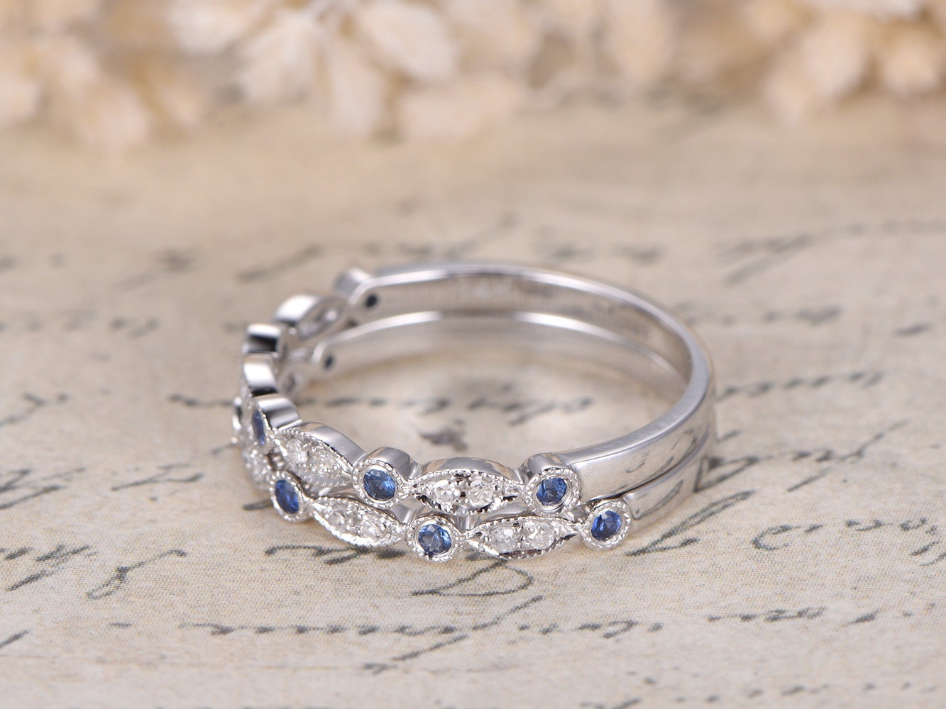 sapphire-wedding-band-set-2pcs-14k-white-gold-diamond-half-eternity