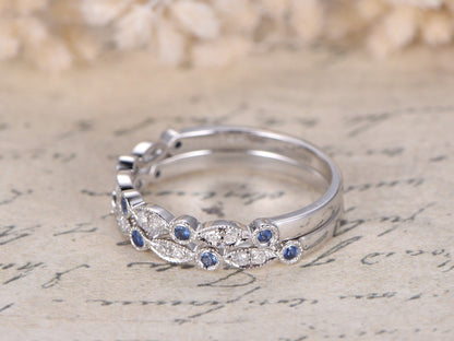 sapphire-wedding-band-set-2pcs-14k-white-gold-diamond-half-eternity