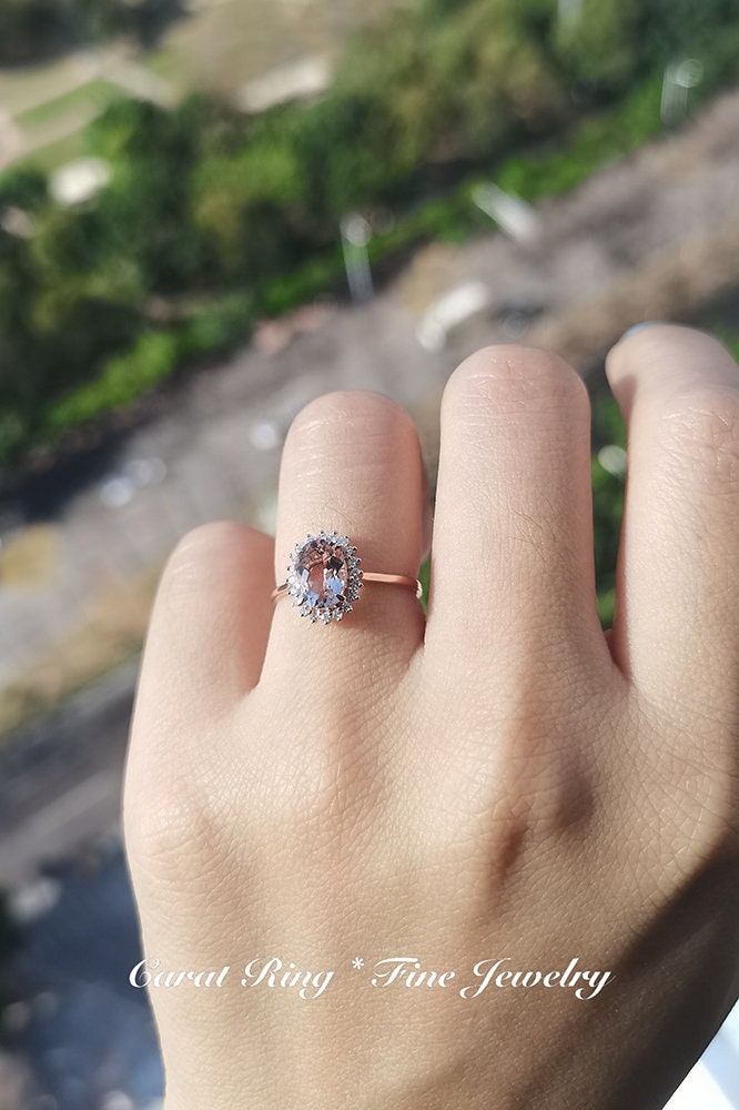 Bague de fiançailles Avery en morganite naturelle - Bague en or rose massif 14 carats - Bague de promesse en morganite flocon de neige - Pierre précieuse rose - Cadeau d'anniversaire pour elle