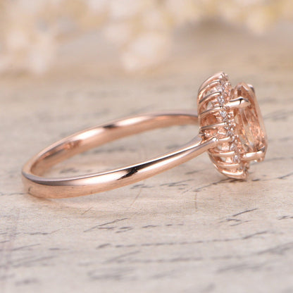 Bague de fiançailles Avery en morganite naturelle - Bague en or rose massif 14 carats - Bague de promesse en morganite flocon de neige - Pierre précieuse rose - Cadeau d'anniversaire pour elle