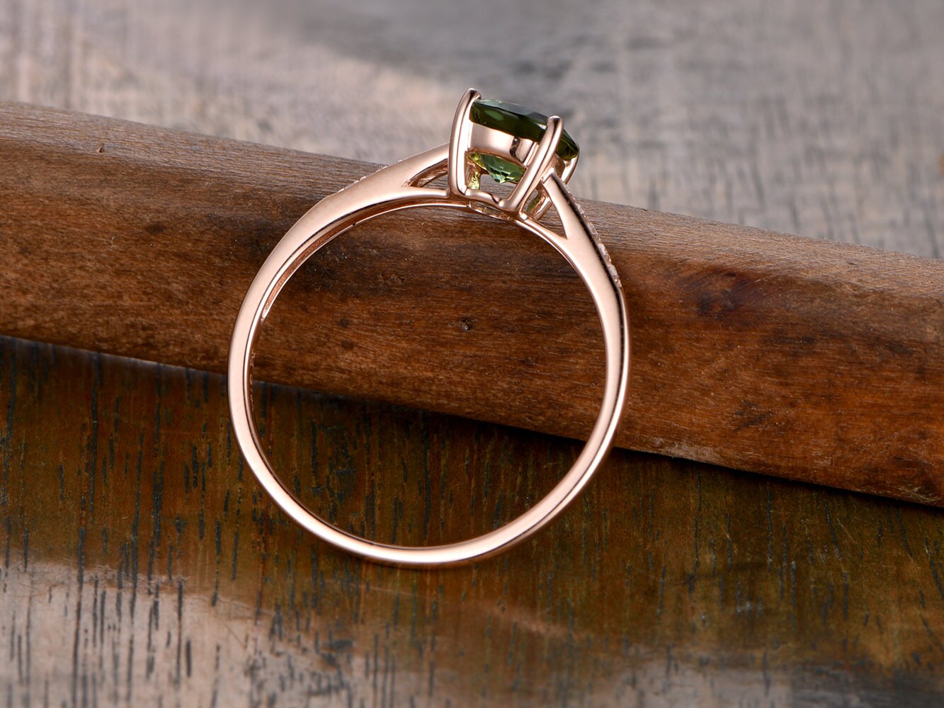6.5mm Round Cut Tourmaline Engagement Ring 14K Rose Gold Diamond Half Eternity Solitaire