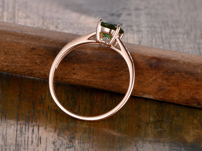 6.5mm Round Cut Tourmaline Engagement Ring 14K Rose Gold Diamond Half Eternity Solitaire