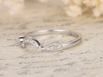 Bague personnalisée en or rose 14 carats, alliance arche, demi-alliance, bague empilable, sertie clos, bague marquise et point, moissanite disponible