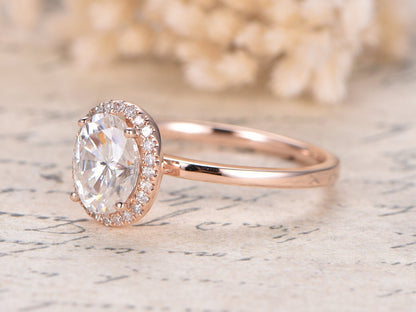 6x8mm-oval-cut-moissanite-engagement-ring-14k-rose-gold-diamond-halo-design-plain-dainty-band