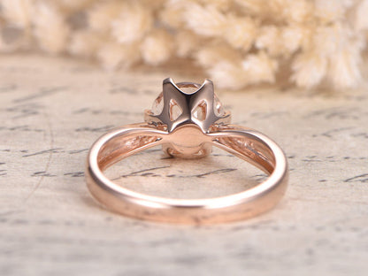 Bague en morganite ronde, or rose, bague de fiançailles en morganite, bague solitaire en morganite, alliance en morganite, or rose massif 14 carats, 6 griffes