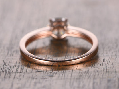 Bague en moissanite VVS taille ronde 6,5 mm, bague de fiançailles en moissanite, alliance en diamant, bague solitaire en moissanite en or rose 14 carats, bague de promesse