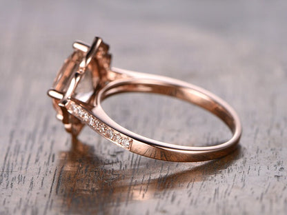 Кольцо с розовым морганитом, обручальное кольцо из розового золота 14K с бриллиантами, помолвочное кольцо с морганитом огранки «подушка» 7 мм, кольцо-обещание, кольцо на годовщину свадьбы.