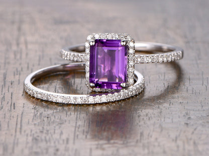 6x8mm-emerald-cut-amethyst-engagement-ring-set-2pcs-14k-white-gold-diamond-halo-half-eternity-thin-matching-band