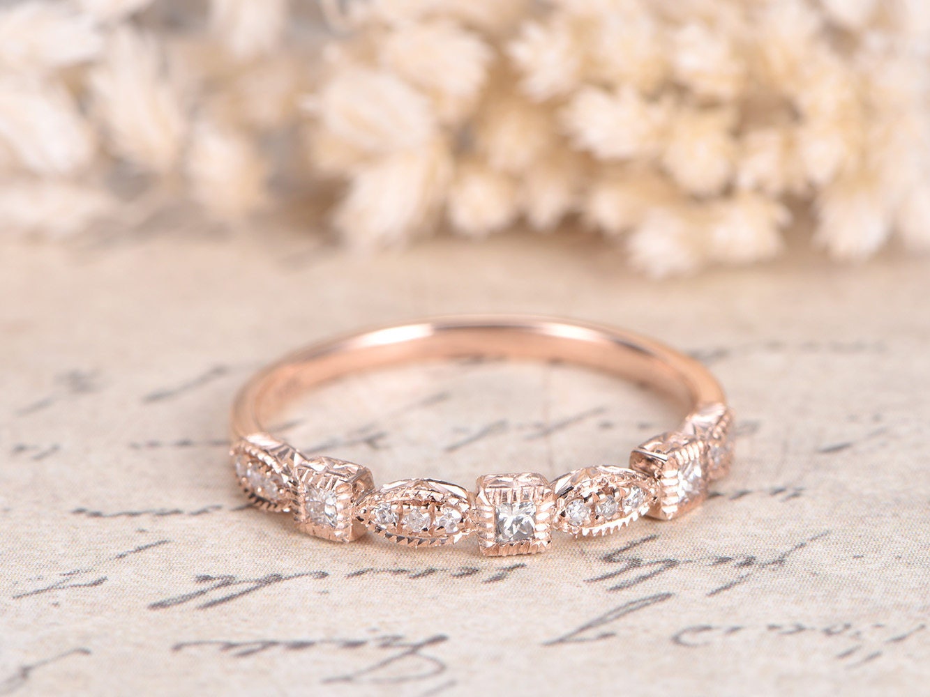 natural-diamond-wedding-band-14k-rose-gold-anniversary-ring-half-eternity-ring-art-deco-antique-stackable-ring-half-eternity-diamond-ring