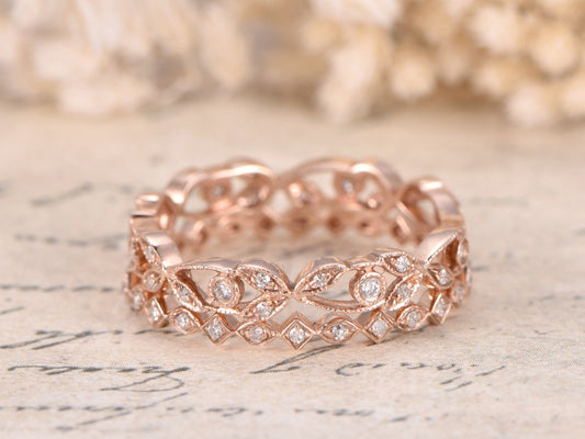 diamond-wedding-band-set-2pcs-14k-rose-gold-full-eternity-band-bezel-art-deco-design