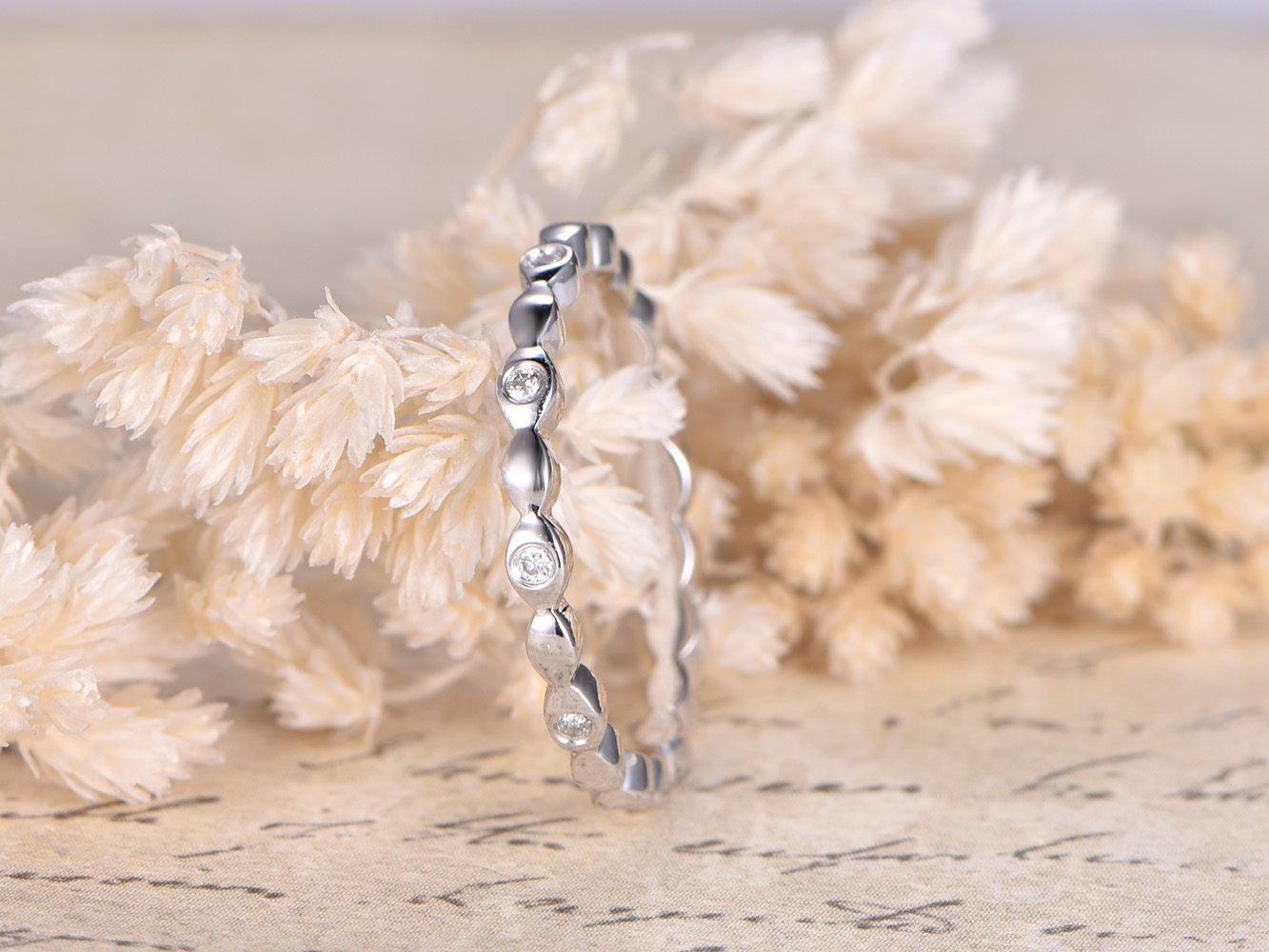 Бриллиантовое обручальное кольцо из цельного белого золота 14K, кольцо-обещание, кольцо в честь годовщины свадьбы, кольцо с бриллиантами по всей окружности, тонкое кольцо.