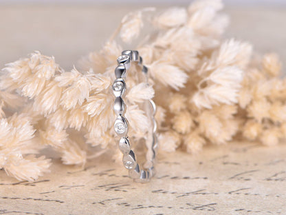 Бриллиантовое обручальное кольцо из цельного белого золота 14K, кольцо-обещание, кольцо в честь годовщины свадьбы, кольцо с бриллиантами по всей окружности, тонкое кольцо.