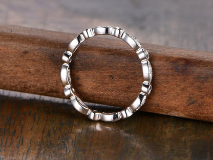 sapphire-wedding-band-14k-white-gold-diamond-full-eternity-art-deco-design
