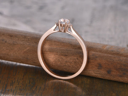 6.5mm Round Cut Morganite Engagement Ring 14K Rose Gold 3pcs Solitaire Plain Band