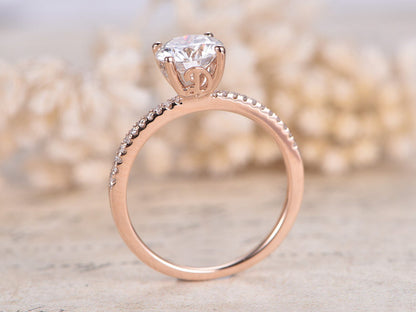 Bague en moissanite, or rose 14 carats, bague de fiançailles en moissanite, alliance en diamant, bague de mariage style Art déco, bague de mariée en moissanite de 7 mm