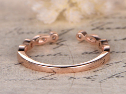 Alliance demi-éternité en diamants, bague de fiançailles, alliance perlée, style Art déco, en or rose 14 carats, ouverture 5 mm