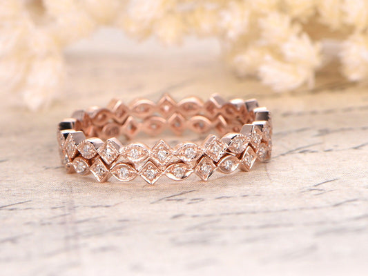 diamond-wedding-ring-set-2pcs-14k-rose-gold-art-deco-full-eternity-band