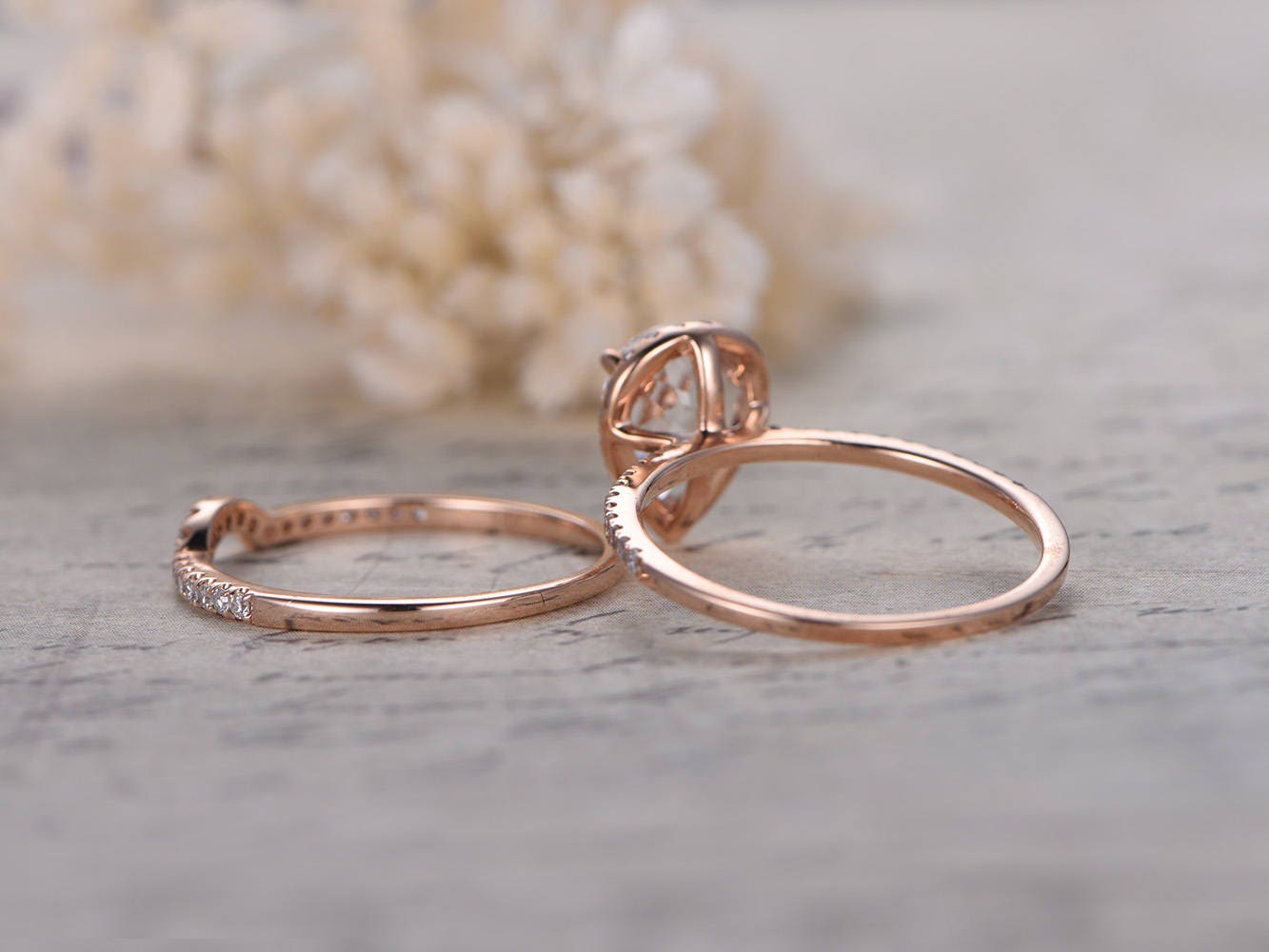 6x8mm-pear-cut-white-topaz-engagement-ring-set-2pcs-14k-rose-gold-curved-diamond-half-eternity-band-halo-curved-matching-band