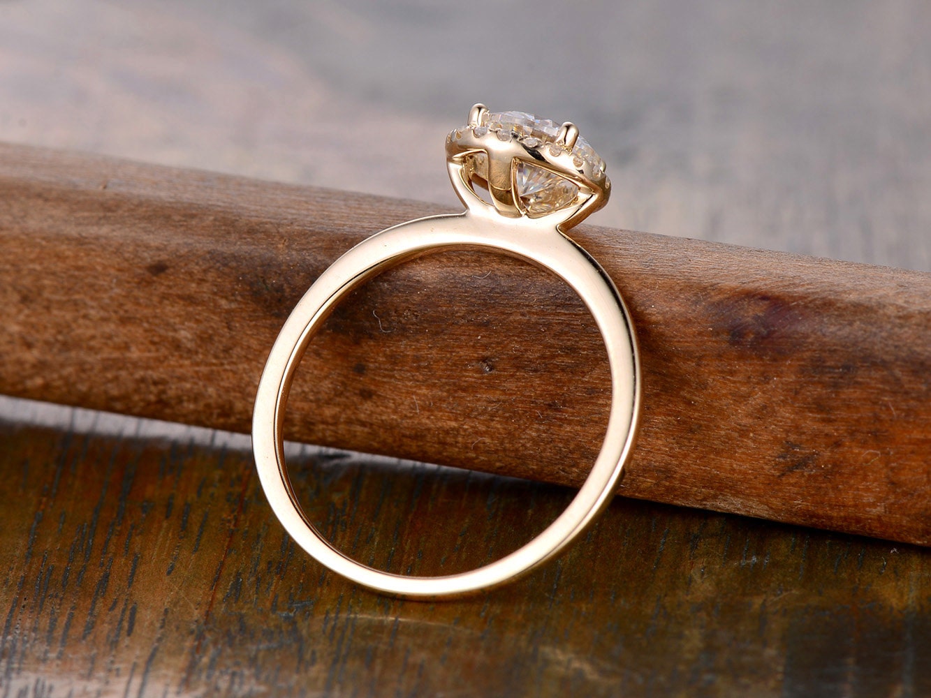 Bague en or jaune 14 carats avec moissanite taille ronde de 6,5 mm, bague de fiançailles en moissanite, bague de mariée, bague en diamant, alliance, bague pour femme