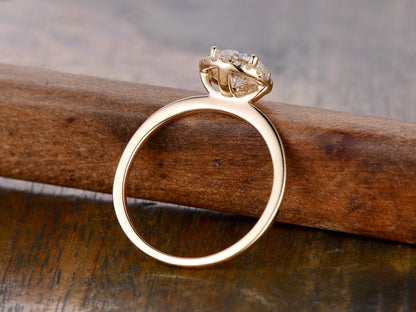 Bague en or jaune 14 carats avec moissanite taille ronde de 6,5 mm, bague de fiançailles en moissanite, bague de mariée, bague en diamant, alliance, bague pour femme