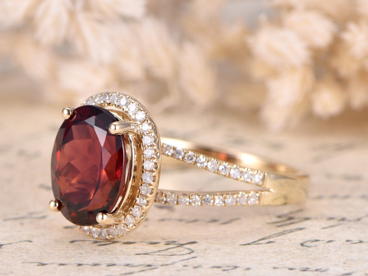 8x10mm-oval-cut-garnet-engagement-ring-split-band-14k-rose-gold-diamond-halo-half-eternity
