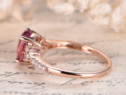 7x9mm Oval Tourmaline Engagement Ring 14K Rose Gold Diamond Floral Design