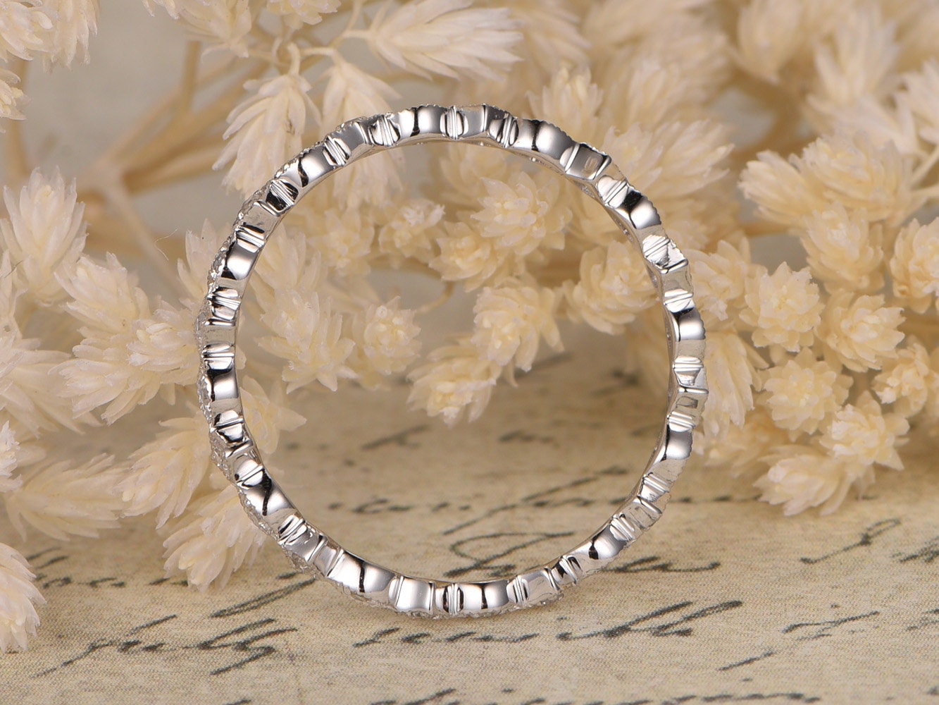 Diamond Wedding Band 14K White Gold Art Deco Full Eternity Design