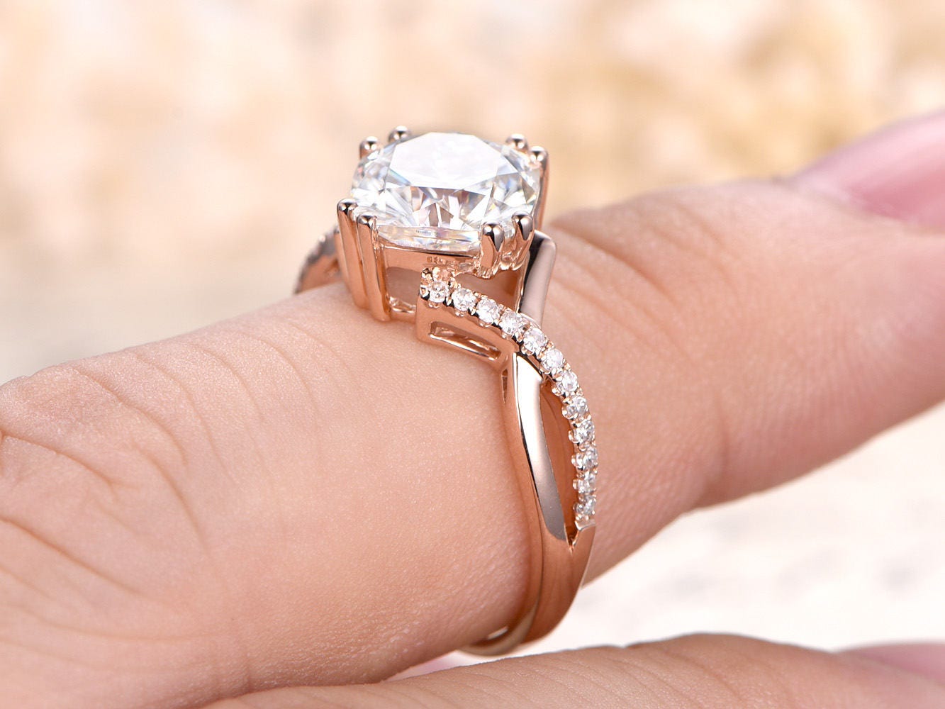8mm-cushion-cut-moissanite-engagement-ring-14k-rose-gold-infinity-diamond-ring-twist-design