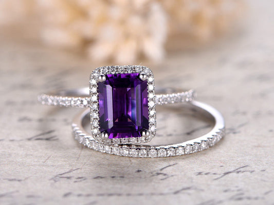 6x8mm-emerald-cut-amethyst-engagement-ring-set-2pcs-14k-white-gold-diamond-halo-half-eternity-thin-matching-band
