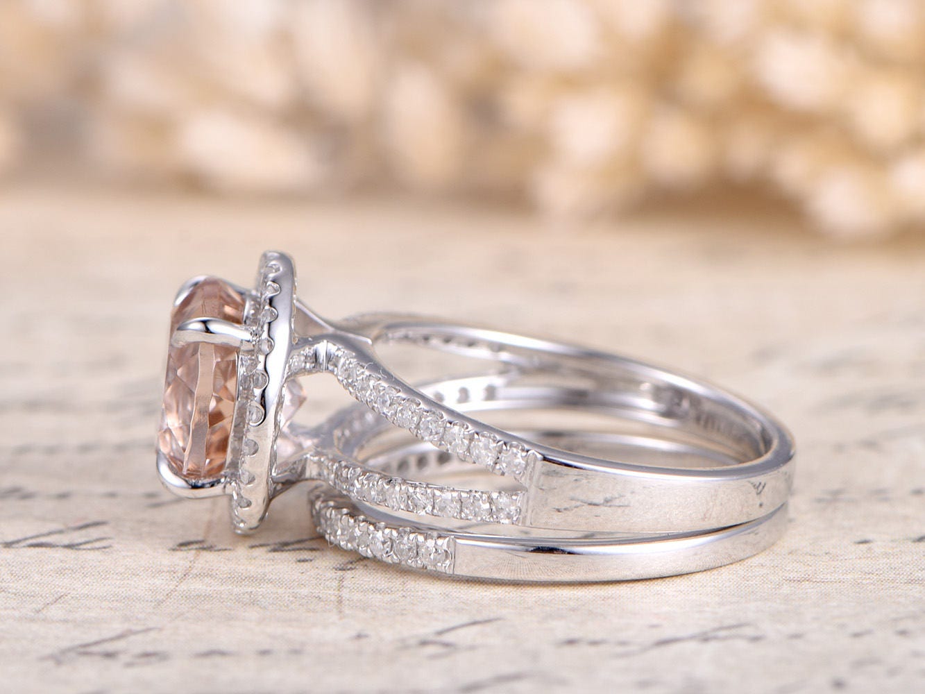 8mm-round-cut-morganite-engagement-ring-set-2pcs-14k-white-gold-split-shank-design-diamond-halo-ring-half-eternity