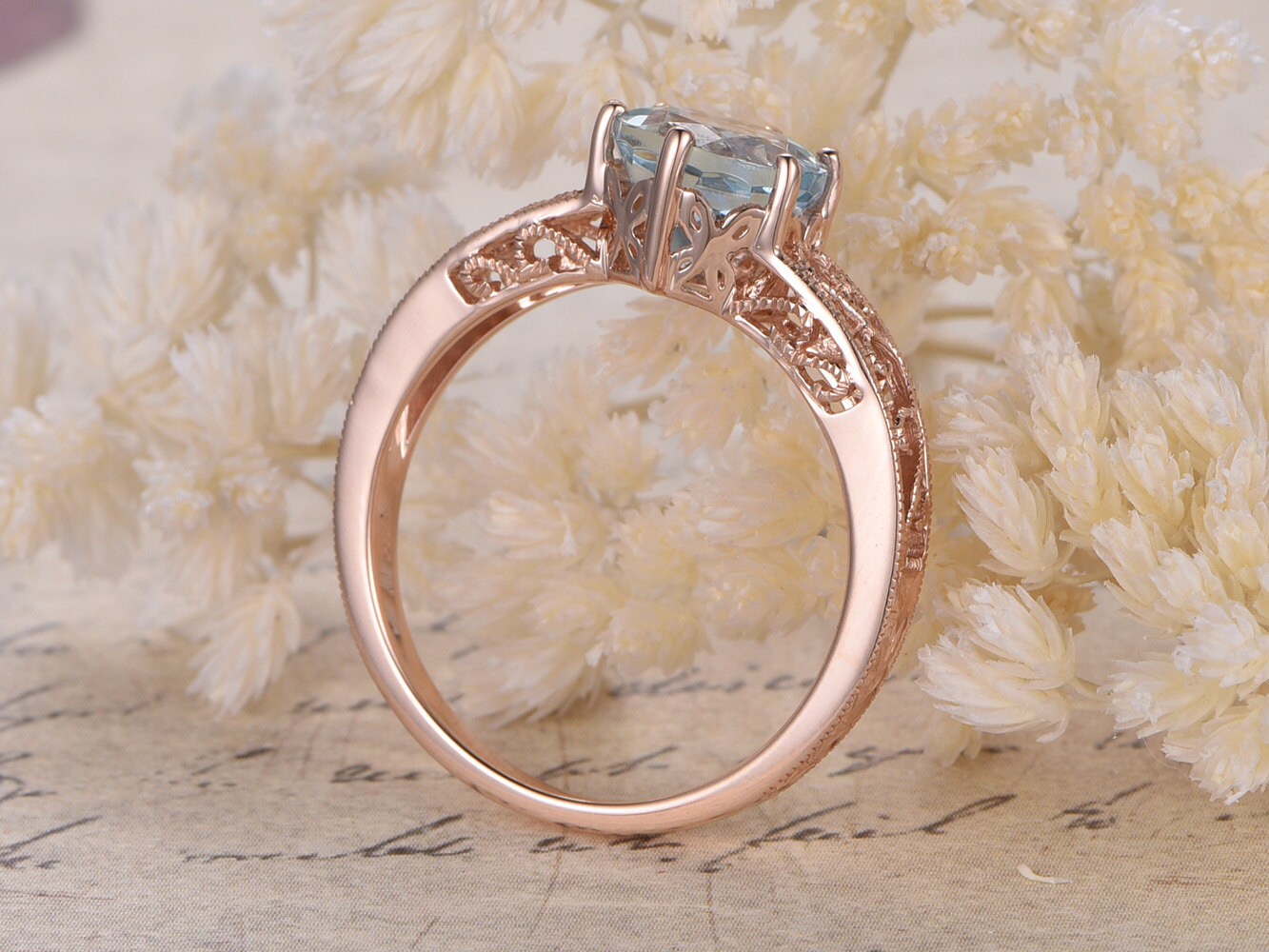 8mm-round-cut-aquamarine-engagement-ring-14k-rose-gold-floral-design-plain-band