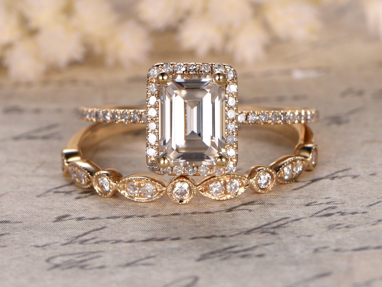 6x8mm-emerald-cut-moissanite-engagement-ring-set-2pcs-14k-yellow-gold-halo-diamond-band-art-deco-matching-band