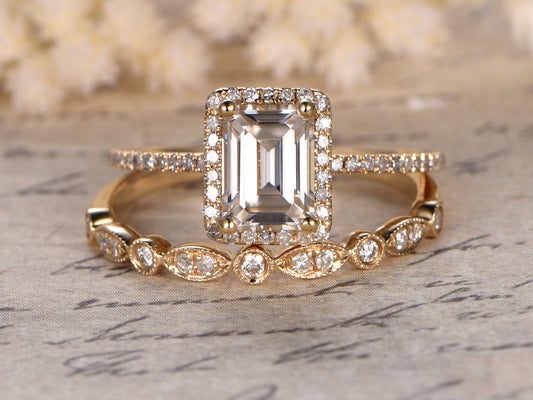 6x8mm-emerald-cut-moissanite-engagement-ring-set-2pcs-14k-yellow-gold-halo-diamond-band-art-deco-matching-band