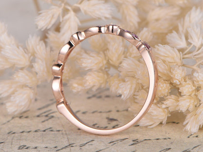 Alliances en améthyste, demi-alliances, bague de fiançailles sertie clos, alliance milgrain, alliance Art déco en diamant et or rose 14 carats
